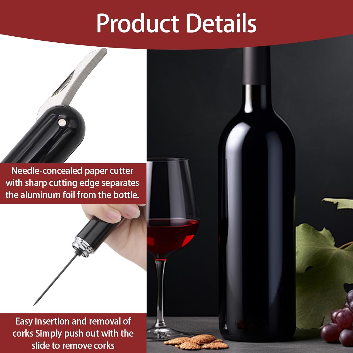 Apribottiglie a Pressione d'aria 2 in 1 con Tagliacapsule, Apribottiglie di Vino, Cavatappi Portatile da Viaggio, Apertura Rapida per Gli Amanti del Vino, Feste, Matrimoni, Campeggio COLORE CASUALE