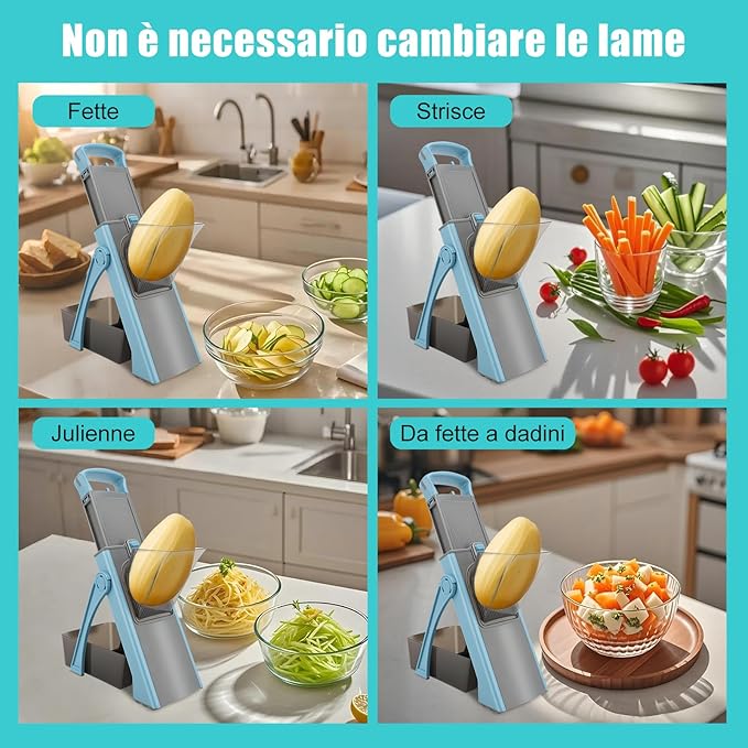 Affettaverdure Mandolina per Cucina, Affettatrice per Verdure, Cutter per Patate, Affettaverdure con Contenitore, Spessore Regolabile Julienne + Dicer, Utensili e Gadget da Cucina, COLORE A CASO