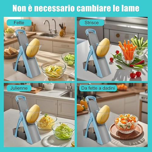 Affettaverdure Mandolina per Cucina, Affettatrice per Verdure, Cutter per Patate, Affettaverdure con Contenitore, Spessore Regolabile Julienne + Dicer, Utensili e Gadget da Cucina, COLORE A CASO