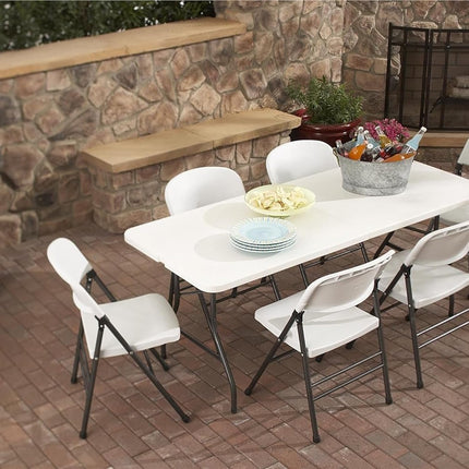 Tavolo Pieghevole Portatile salvaspazio | Tavolo richiudibile | Tavolo da campeggio con Sistema di Blocco di Sicurezza, Fino a 6 Persone - 180x75x74 cm (Bianco)