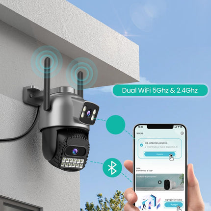 Telecamera di Sicurezza PTZ 4K 9MP Wi-Fi con Doppia Lente Zoom 8X e Visione Notturna a Colori per Esterni Impermeabile IP66