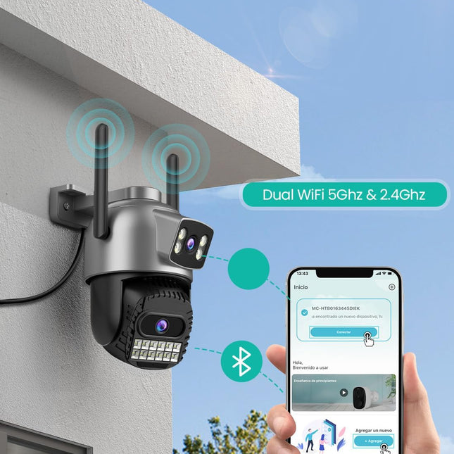Telecamera di Sicurezza PTZ 4K 9MP Wi-Fi con Doppia Lente Zoom 8X e Visione Notturna a Colori per Esterni Impermeabile IP66