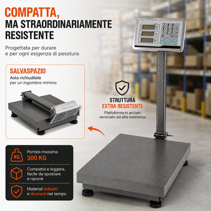 Bilancia Digitale Elettronica Professionale 300 Kg Con Display bilancia industriale ricaricabile per utilizzarla in Negozio, Casa, Azienda o Attività ambulante