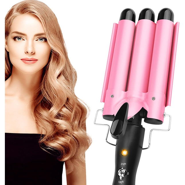 Ferro ondulato per capelli, arricciacapelli con 3 botti regolabili in temperatura, ferro arricciacapelli 25mm con riscaldamento rapido, onda grande per capelli lunghi/corti
