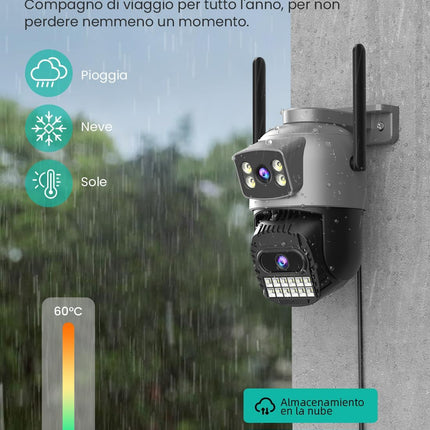 Telecamera di Sicurezza PTZ 4K 9MP Wi-Fi con Doppia Lente Zoom 8X e Visione Notturna a Colori per Esterni Impermeabile IP66