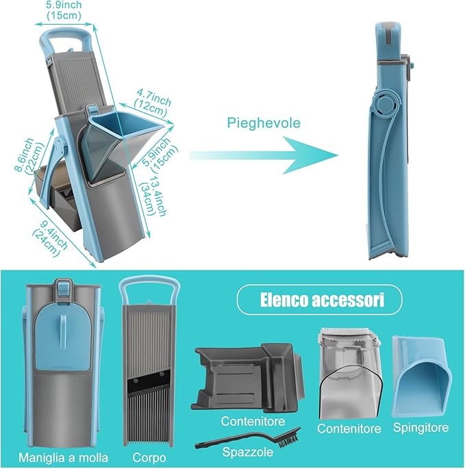 Affettaverdure Mandolina per Cucina, Affettatrice per Verdure, Cutter per Patate, Affettaverdure con Contenitore, Spessore Regolabile Julienne + Dicer, Utensili e Gadget da Cucina, COLORE A CASO