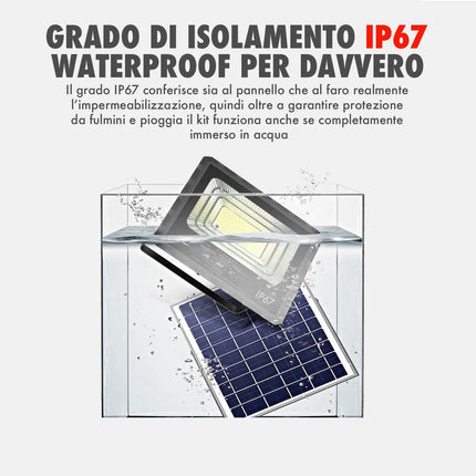 Faro led 100W esterno con pannello solare, angolo di illuminazione 120°, 5 m, isolamento IP67