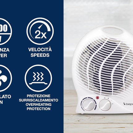 Termoventilatore da Bagno con Termostato Regolabile - Scaldino Elettrico Bagno Basso Consumo, 2000W