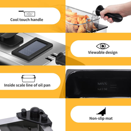 Friggitrice 200Watts, Capacità 3.5 Litri con Finestra, Controllo di Temperatura, Ciotola d'Olio Removibile