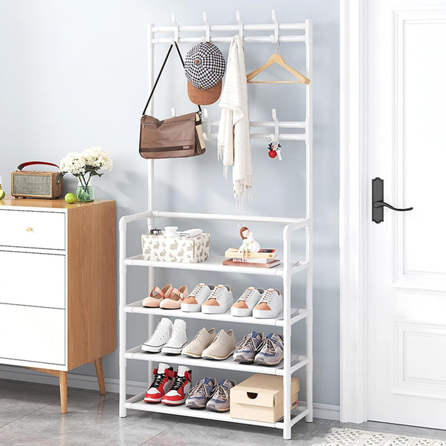 Scarpiera da pavimento multifunzionale, per vestiti e scarpe, appendiabiti da ingresso con ganci, organizer da pavimento per camera da letto, dormitorio, decorazione per interni