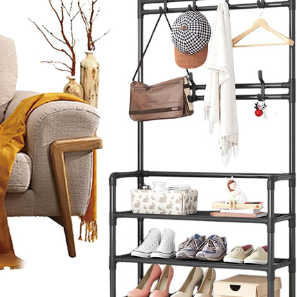 Scarpiera da pavimento multifunzionale, per vestiti e scarpe, appendiabiti da ingresso con ganci, organizer da pavimento per camera da letto, dormitorio, decorazione per interni