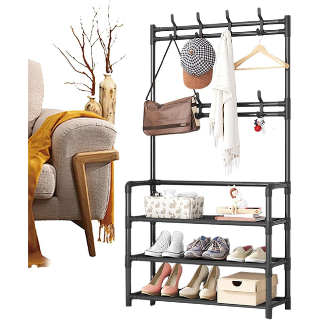 Scarpiera da pavimento multifunzionale, per vestiti e scarpe, appendiabiti da ingresso con ganci, organizer da pavimento per camera da letto, dormitorio, decorazione per interni