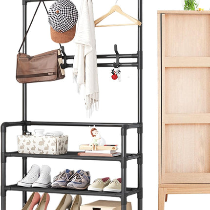 Scarpiera da pavimento multifunzionale, per vestiti e scarpe, appendiabiti da ingresso con ganci, organizer da pavimento per camera da letto, dormitorio, decorazione per interni