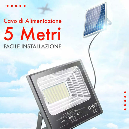 Faro led 100W esterno con pannello solare, angolo di illuminazione 120°, 5 m, isolamento IP67
