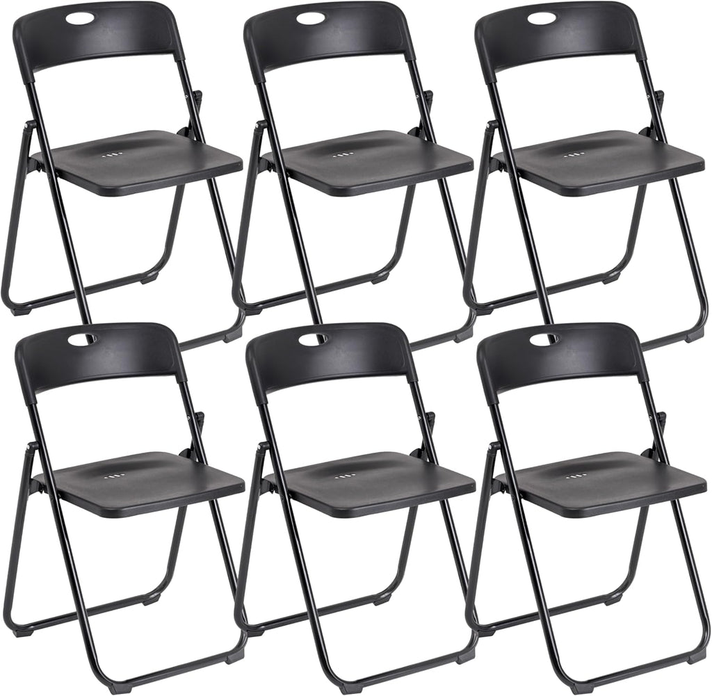 Set da 6 Sedie Pieghevoli con Struttura in Acciaio e PVC, Seduta Salvaspazio Richiudibile con Piedini e Maniglia, da Viaggio, Cucina, Soggiorno, Camera da Letto, 74x43x49 cm