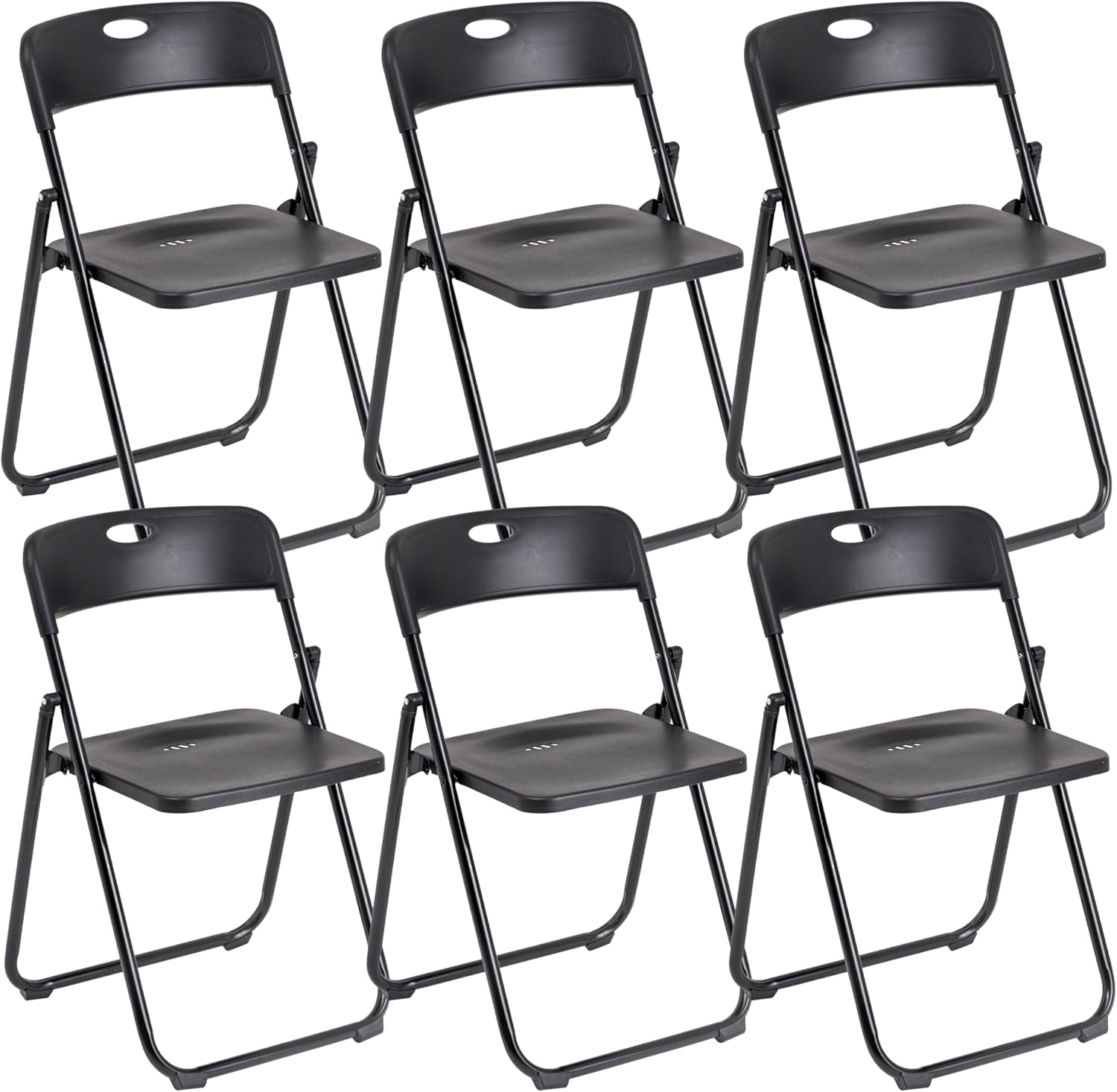 Set da 6 Sedie Pieghevoli con Struttura in Acciaio e PVC, Seduta Salvaspazio Richiudibile con Piedini e Maniglia, da Viaggio, Cucina, Soggiorno, Camera da Letto, 74x43x49 cm