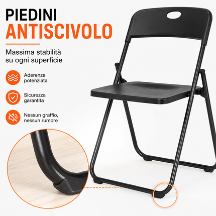 Set da 6 Sedie Pieghevoli con Struttura in Acciaio e PVC, Seduta Salvaspazio Richiudibile con Piedini e Maniglia, da Viaggio, Cucina, Soggiorno, Camera da Letto, 74x43x49 cm