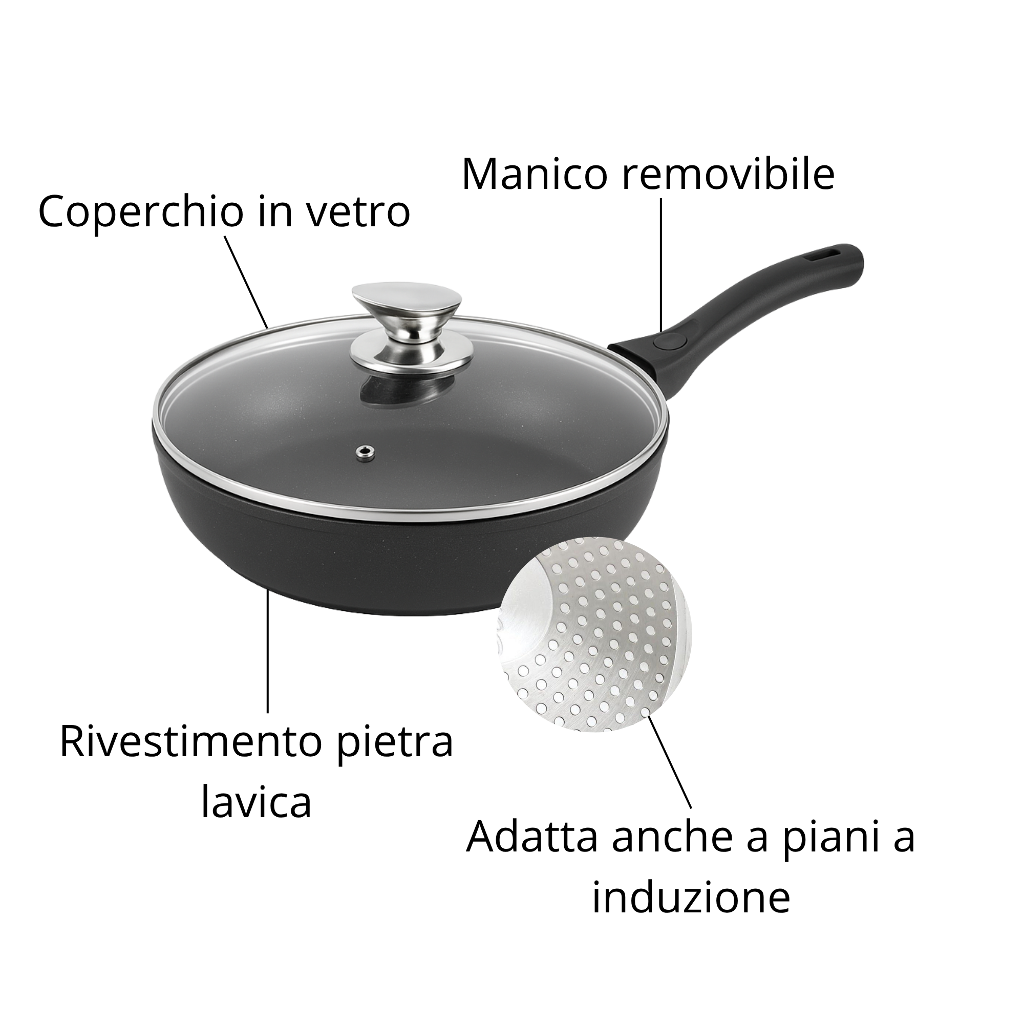 Set di Pentole 22 Pezzi Antiaderenti con Bistecchiera Batteria di Pentole e Padelle con Coperchi in Vetro, Manici Removibili, Mestoli e Accessori in Silicone Per Tutti i Piani di Cottura, Induzione