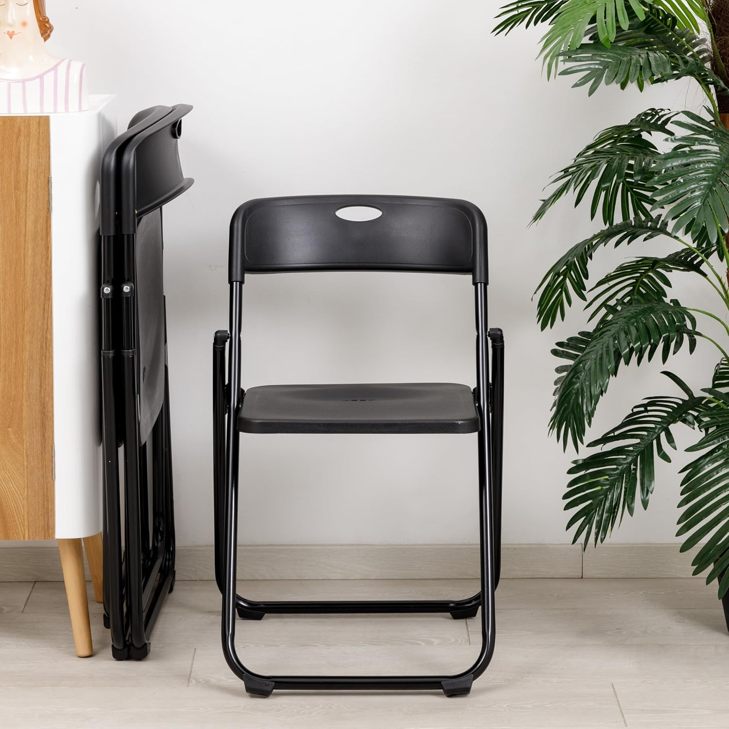 Set da 6 Sedie Pieghevoli con Struttura in Acciaio e PVC, Seduta Salvaspazio Richiudibile con Piedini e Maniglia, da Viaggio, Cucina, Soggiorno, Camera da Letto, 74x43x49 cm