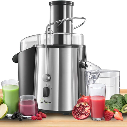 Centrifuga Frutta e Verdura Professionale - Centrifugatore Estrattore, Grande Potenza e 2 velocità - Centrifughe Estratti e Succhi Rigeneranti Apertura Larga 75mm, Base Anti-Scivolo