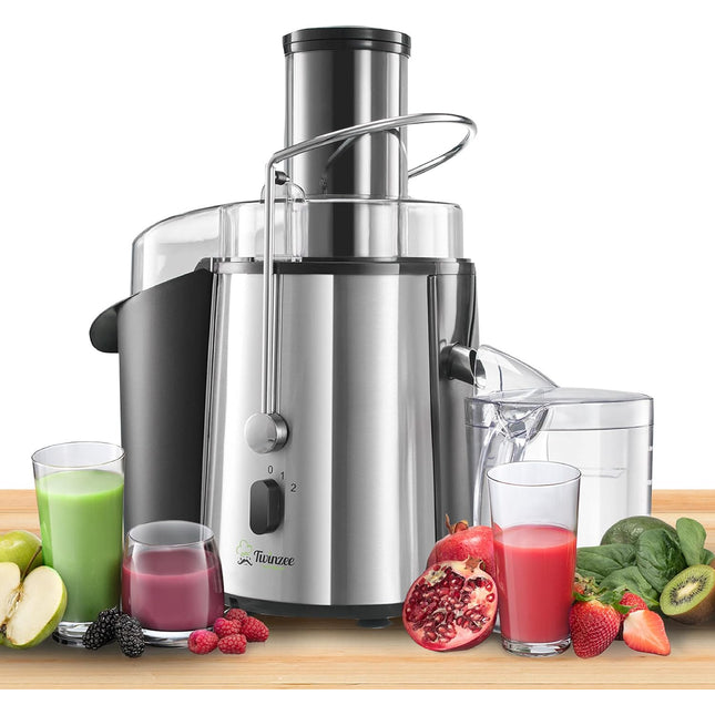Centrifuga Frutta e Verdura Professionale - Centrifugatore Estrattore, Grande Potenza e 2 velocità - Centrifughe Estratti e Succhi Rigeneranti Apertura Larga 75mm, Base Anti-Scivolo