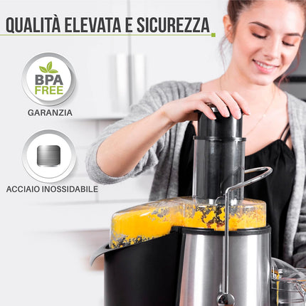Centrifuga Frutta e Verdura Professionale - Centrifugatore Estrattore, Grande Potenza e 2 velocità - Centrifughe Estratti e Succhi Rigeneranti Apertura Larga 75mm, Base Anti-Scivolo