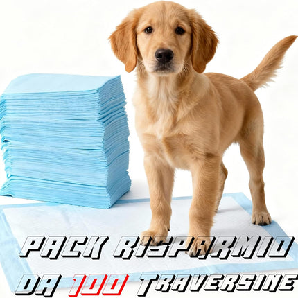 Traversine Cani 60x60 cm - 100 Pezzi - 5 Strati Super Assorbenti Senza Perdite - Tecnologia Gel, Asciugatura Rapida, Inodore - Per Cuccioli e Cani Anziani, Utilizzabili in Casa o Auto
