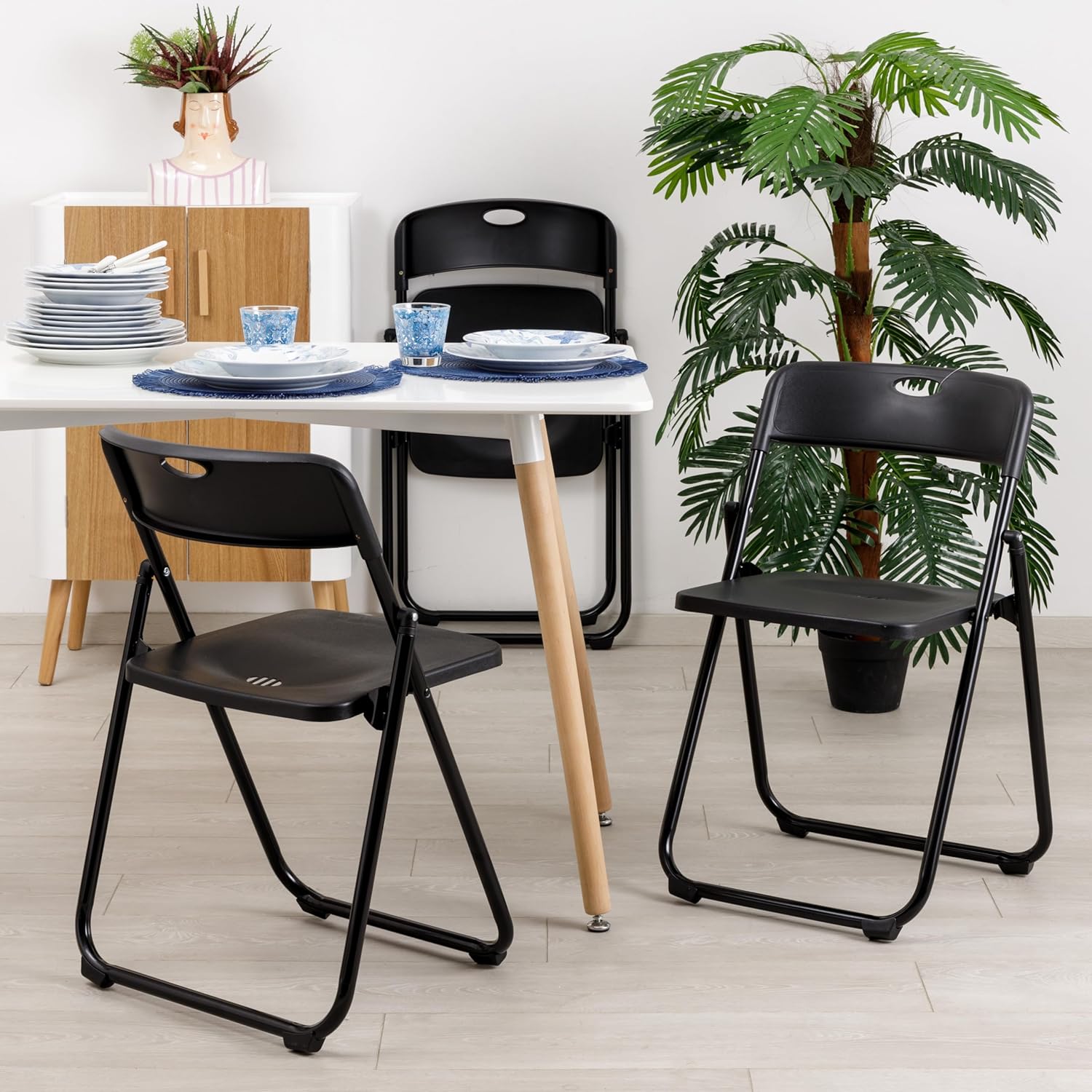 Set da 6 Sedie Pieghevoli con Struttura in Acciaio e PVC, Seduta Salvaspazio Richiudibile con Piedini e Maniglia, da Viaggio, Cucina, Soggiorno, Camera da Letto, 74x43x49 cm