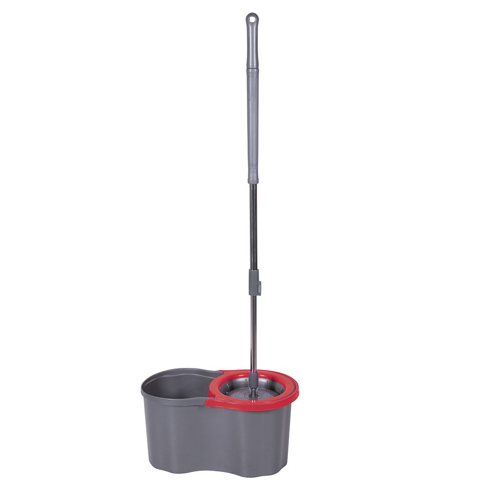 SuperMop Rotante con Secchio 16L e Strizzatore a Pressione, Mop in Microfibra con Testa Snodabile 360°, Manico Telescopico Allungabile fino a 110 cm, Ideale per Piastrelle, Parquet, Marmo e Mosaico
