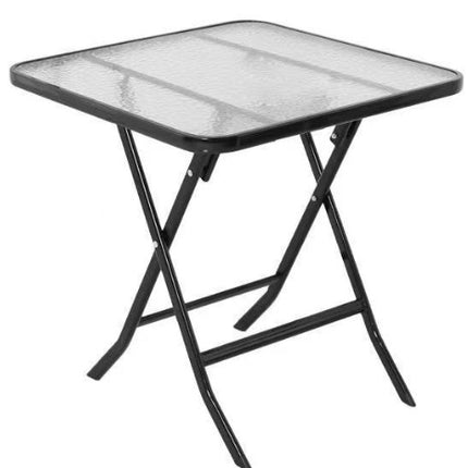 Tavolo Pieghevole da Giardino Ø60 cm / Quadrato – Struttura in Metallo e Piano in Vetro Temperato – Tavolino Esterno Salvaspazio per Balcone, Terrazzo e Giardino