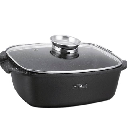 Rostiera con Coperchio in Vetro Antiaderente – Teglia da Forno con Rivestimento Effetto Pietra, Casseruola Rettangolare per Arrosti, Pollo, Carne e Verdure – Adatta a Forno e Piano Cottura