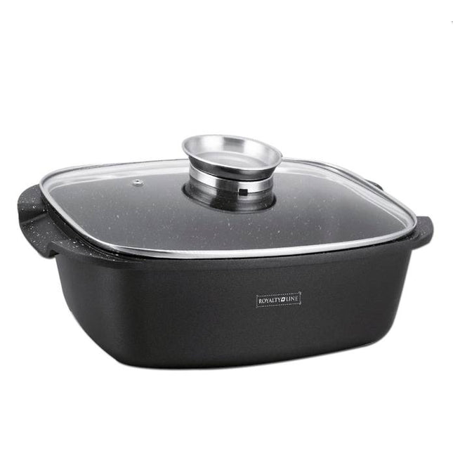 Rostiera con Coperchio in Vetro Antiaderente – Teglia da Forno con Rivestimento Effetto Pietra, Casseruola Rettangolare per Arrosti, Pollo, Carne e Verdure – Adatta a Forno e Piano Cottura