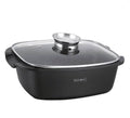 Rostiera con Coperchio in Vetro Antiaderente – Teglia da Forno con Rivestimento Effetto Pietra, Casseruola Rettangolare per Arrosti, Pollo, Carne e Verdure – Adatta a Forno e Piano Cottura