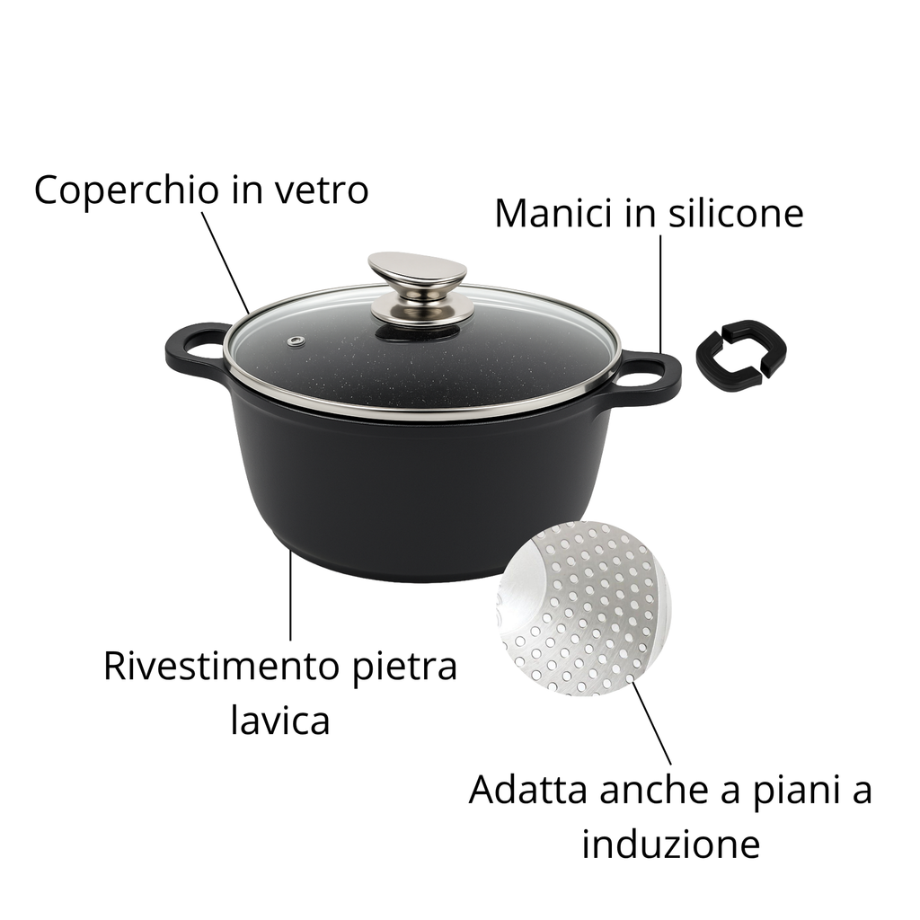 Set di Pentole 22 Pezzi Antiaderenti con Bistecchiera Batteria di Pentole e Padelle con Coperchi in Vetro, Manici Removibili, Mestoli e Accessori in Silicone Per Tutti i Piani di Cottura, Induzione