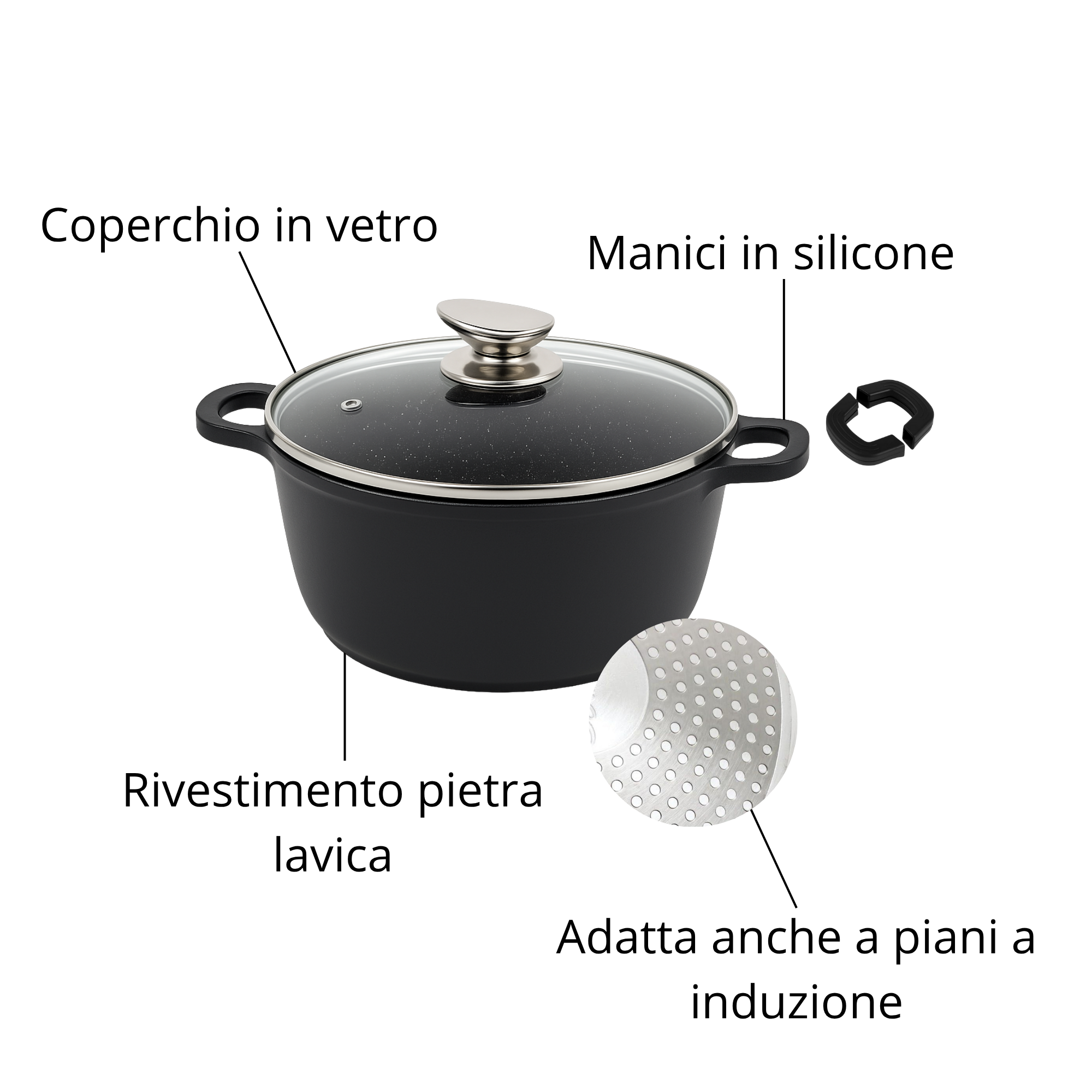 Set di Pentole 22 Pezzi Antiaderenti con Bistecchiera Batteria di Pentole e Padelle con Coperchi in Vetro, Manici Removibili, Mestoli e Accessori in Silicone Per Tutti i Piani di Cottura, Induzione