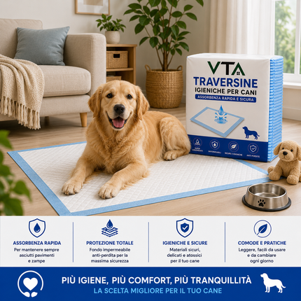 Traversine Cani 60x90 5 Strati Super Assorbenti Senza Perdite - Tecnologia Gel, Asciugatura Rapida, Inodore - Per Cuccioli e Cani Anziani, Utilizzabili in Casa o Auto