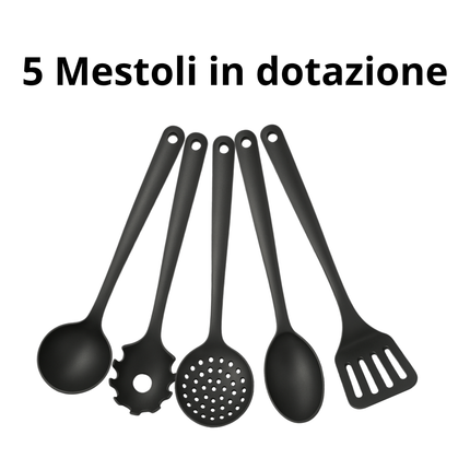 Set di Pentole 22 Pezzi Antiaderenti con Bistecchiera Batteria di Pentole e Padelle con Coperchi in Vetro, Manici Removibili, Mestoli e Accessori in Silicone Per Tutti i Piani di Cottura, Induzione