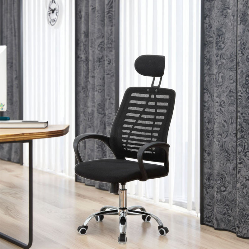 Sedia da Ufficio Ergonomica con Poggiatesta, Sedia Scrivania in Rete Traspirante con Braccioli e Altezza Regolabile, Poltrona Girevole con Ruote per Studio, Casa e Ufficio