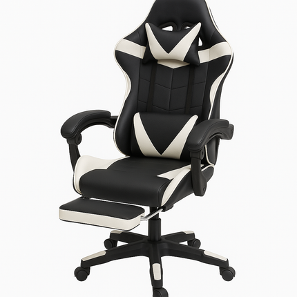 Sedia Gaming Ergonomica con Poggiapiedi Estraibile, Cuscino Lombare e Poggiatesta – Poltrona da Ufficio e Gaming in Ecopelle, Schienale Reclinabile 135°, Altezza Regolabile