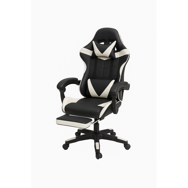 Sedia Gaming Ergonomica con Poggiapiedi Estraibile, Cuscino Lombare e Poggiatesta – Poltrona da Ufficio e Gaming in Ecopelle, Schienale Reclinabile 135°, Altezza Regolabile