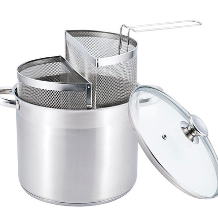 Spaghettiere Doppio Cestello, Made in Italy, Acciaio inox 18/10. Triplo fondo. Induzione+Gas. PFAS free. Cuoce 2 tipi di pasta contemporaneamente