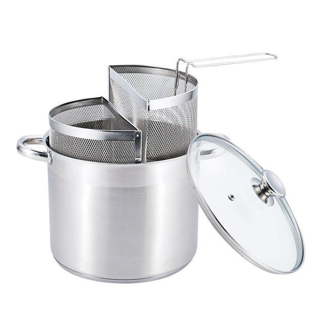 Spaghettiere Doppio Cestello, Made in Italy, Acciaio inox 18/10. Triplo fondo. Induzione+Gas. PFAS free. Cuoce 2 tipi di pasta contemporaneamente