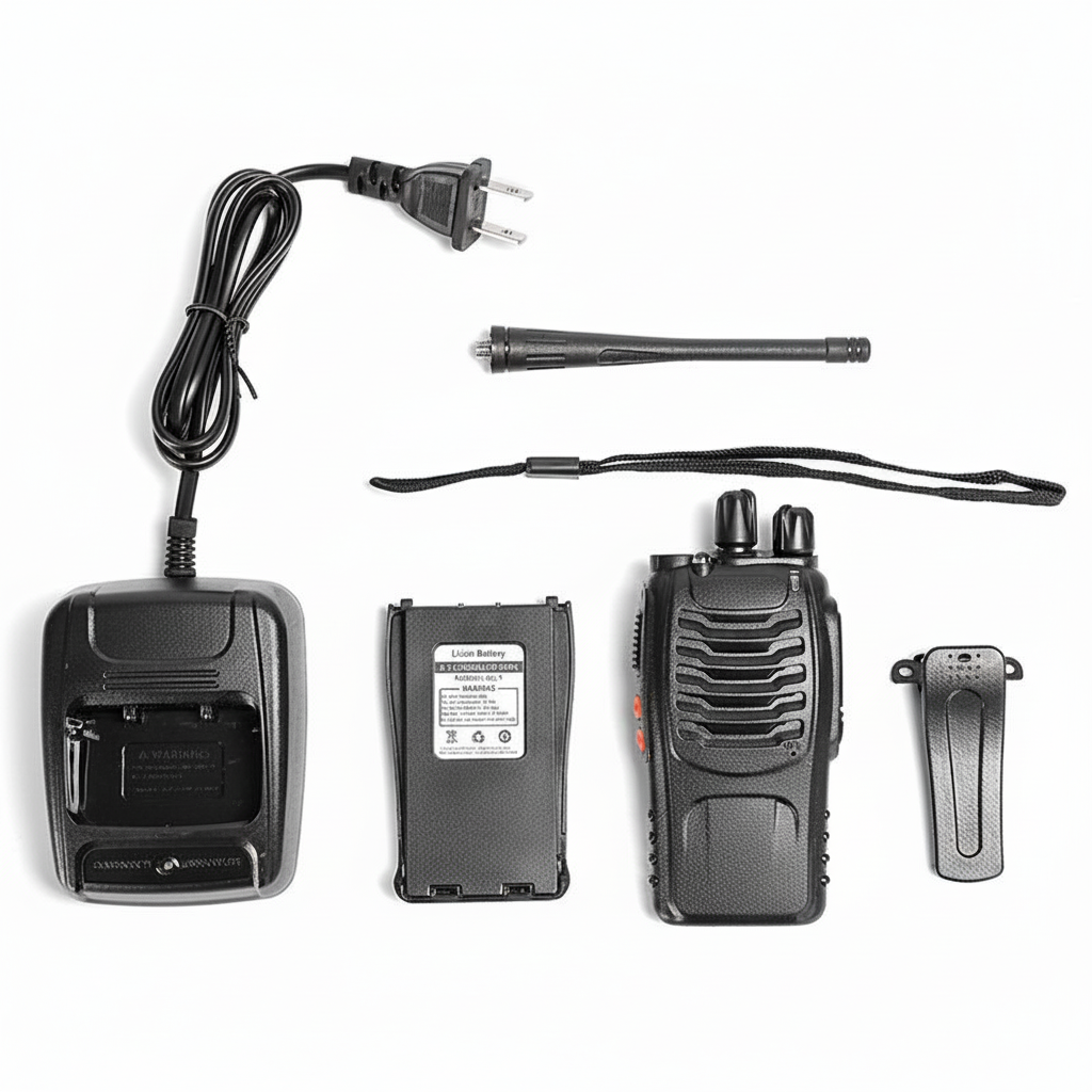 Walkie Talkie Professionali Ricaricabili Set Ricetrasmittenti, Basi di Ricarica, Auricolari, Batteria Li-Ion, Lunga Distanza, Clip da Cintura, Ideali per Escursionismo, Lavoro