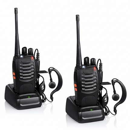 Walkie Talkie Professionali Ricaricabili Set Ricetrasmittenti, Basi di Ricarica, Auricolari, Batteria Li-Ion, Lunga Distanza, Clip da Cintura, Ideali per Escursionismo, Lavoro