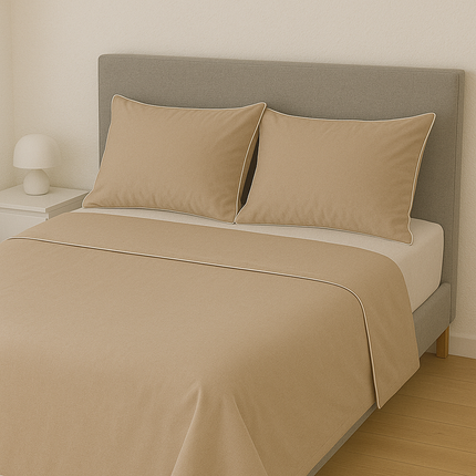 Completo Lenzuola Matrimoniali 100% Cotone Made in Italy – Set Letto Elegante con Profilo Decorativo, Stile Moderno e Fantasia Tinta Unita Disponibile in Diverse Raffinate Colorazioni