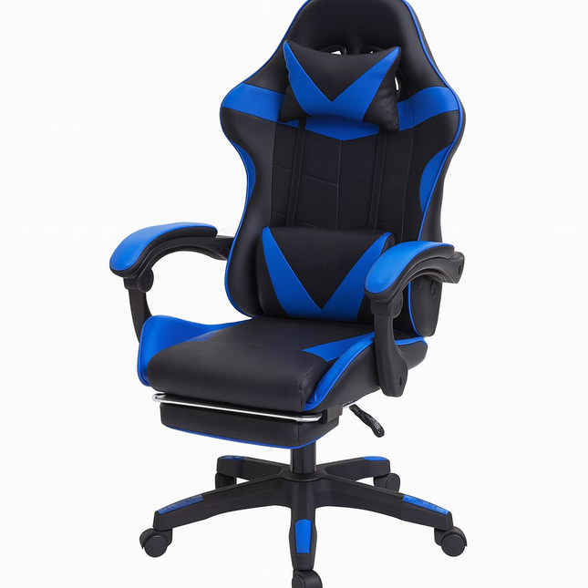 Sedia Gaming Ergonomica con Poggiapiedi Estraibile, Cuscino Lombare e Poggiatesta – Poltrona da Ufficio e Gaming in Ecopelle, Schienale Reclinabile 135°, Altezza Regolabile