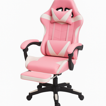 Sedia Gaming Ergonomica con Poggiapiedi Estraibile, Cuscino Lombare e Poggiatesta – Poltrona da Ufficio e Gaming in Ecopelle, Schienale Reclinabile 135°, Altezza Regolabile