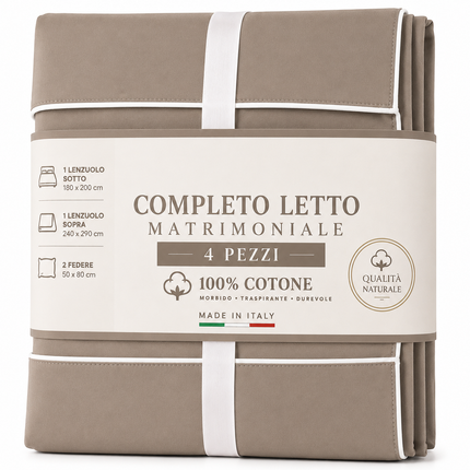 Completo Lenzuola Matrimoniali 100% Cotone Made in Italy – Set Letto Elegante con Profilo Decorativo, Stile Moderno e Fantasia Tinta Unita Disponibile in Diverse Raffinate Colorazioni