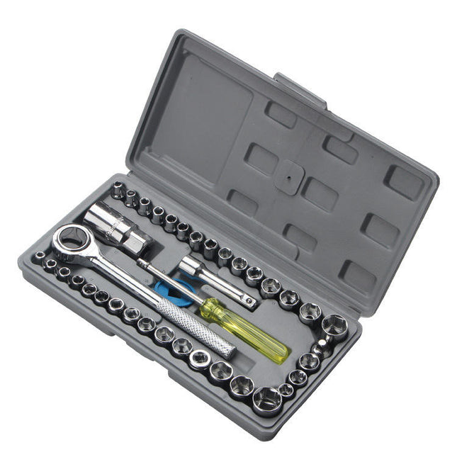 Set Chiavi a Bussola 40 Pezzi – Kit Chiavi Metriche e SAE con Prolunghe e Inserti, Valigetta Compatta per Auto, Moto e Fai da Te