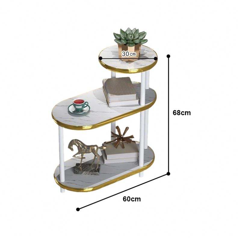Tavolino da Caffè Moderno a 3 Ripiani con Ruote – Design Effetto Marmo con Struttura in Metallo Dorato, Ideale per Salotto e Soggiorno
